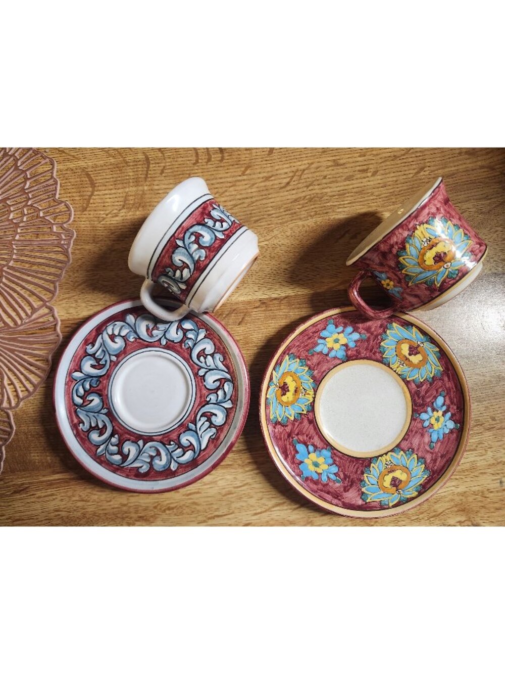 Valentino Biagioli Gubbio Italy Maiolica Pottery Espresso Cups Saucers Ceramic 2